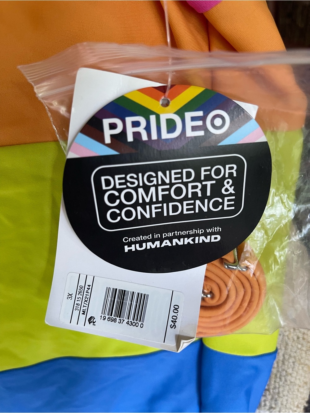 Humankind Colorblock One-Piece — Orange, Lime & Blue tucking RARE PRIDE